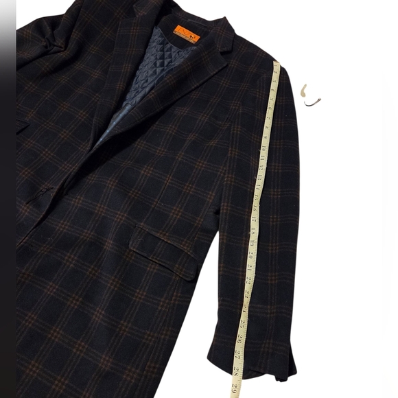 Enzo Tovare Wool Car Coat Men's 54 L Blue Orange Plaid Lined Insulated Jacket - Picture 9 of 15